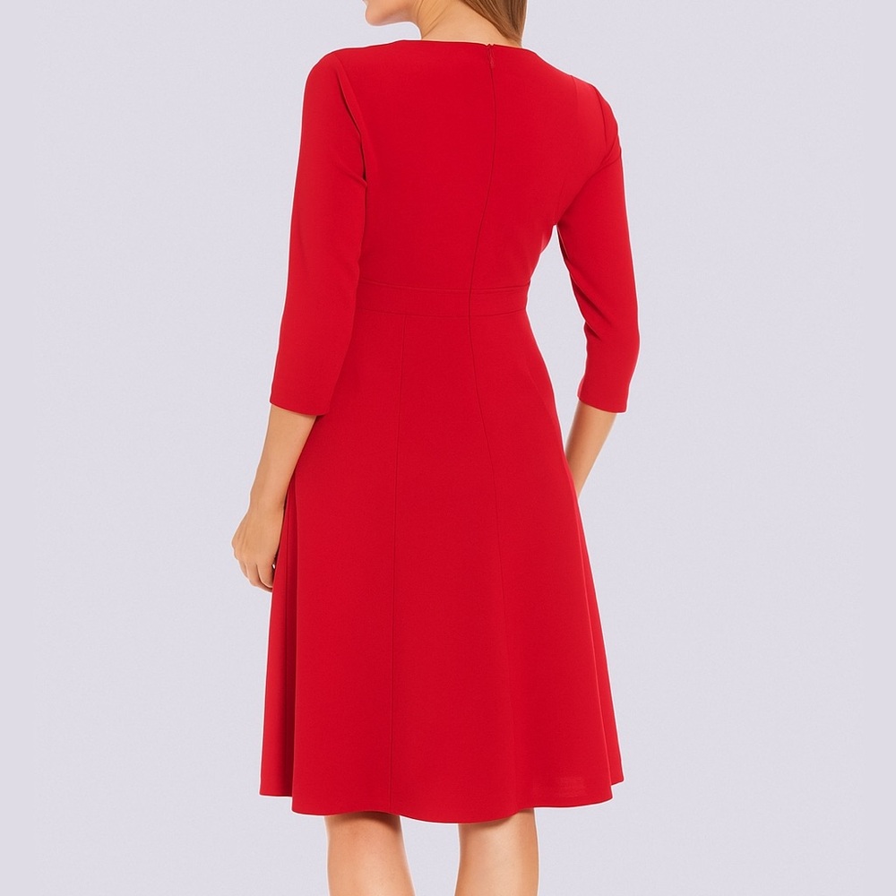 🆕 ✨London Times Red Midi Dress Petite 12P Rhinestone Elegant Office Silhouette - Picture 2 of 15
